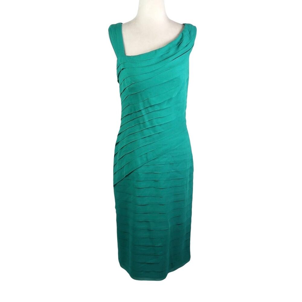 Tadashi Collection Jade Green Silk Tiered Midi Sheath Cocktail Dress 6